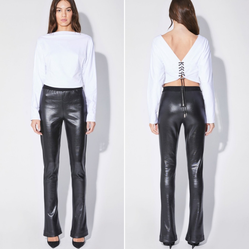 RtA Lais Black Coated Flare Pants